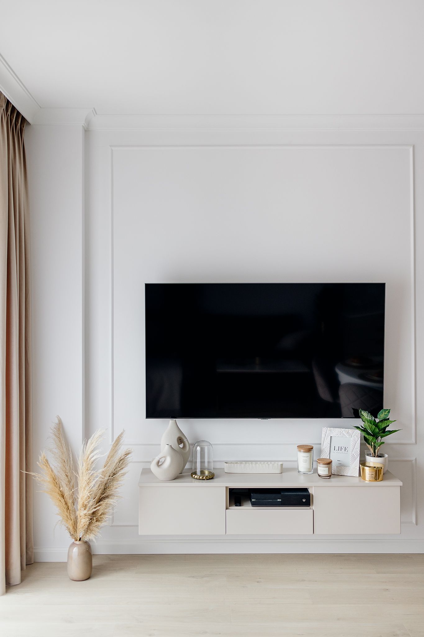 Black floor lamp on living room sofa