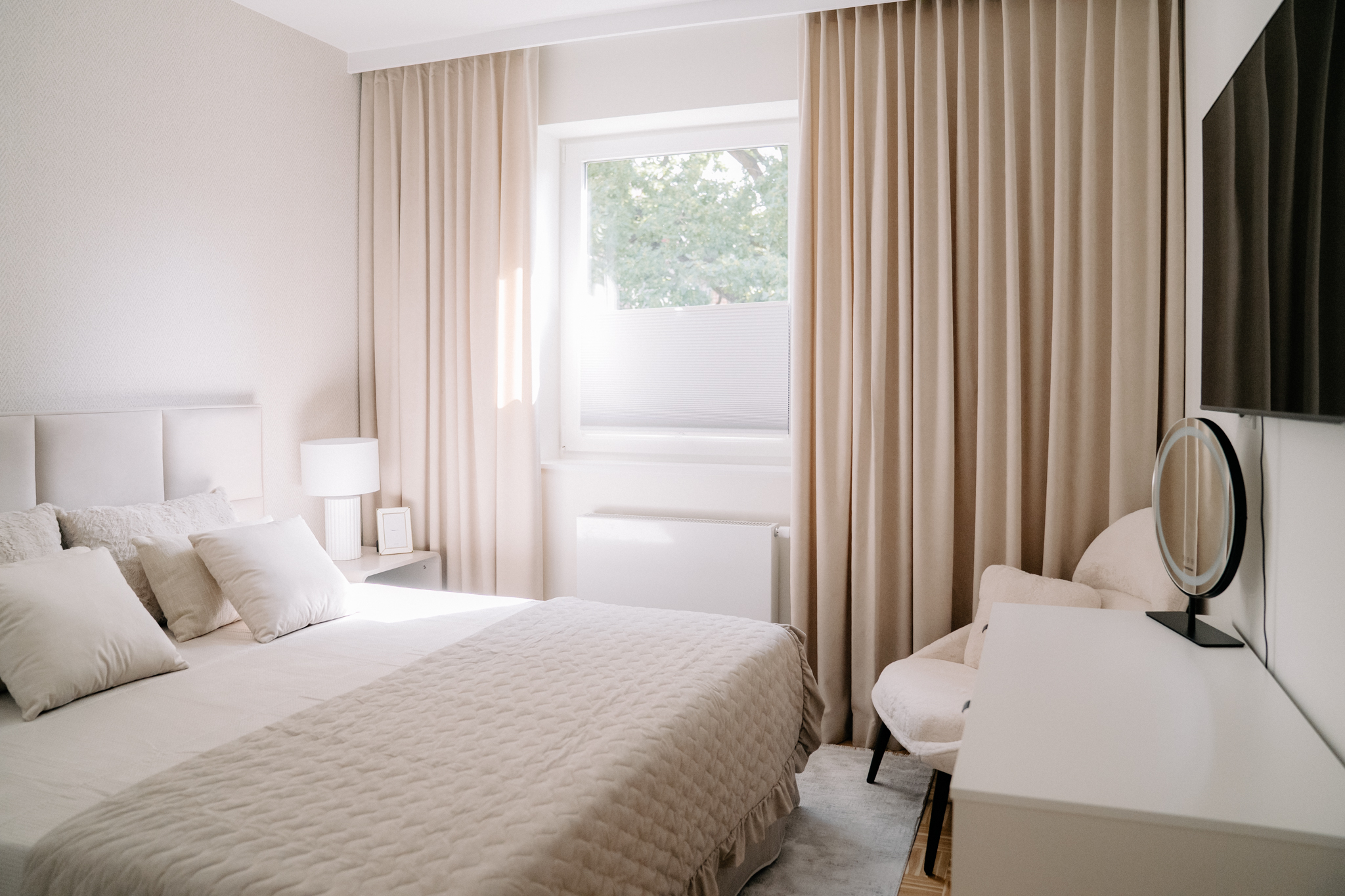 Black floor lamp on living room sofa